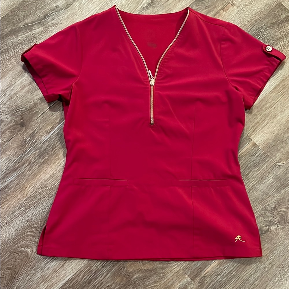 Royal Scrubs Red/Pink Scrub Top with Zippered Neckline